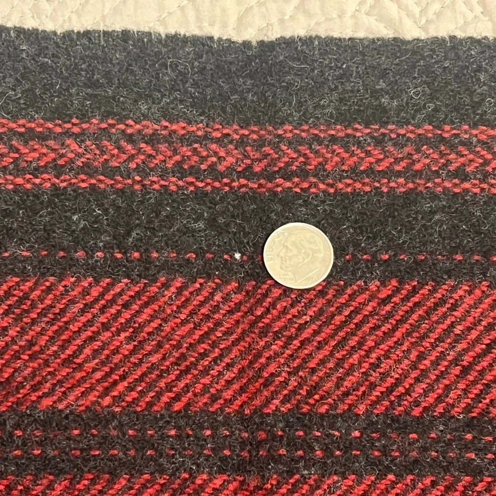 Coach Scarf‎ 100% Wool Knit Red Black Striped Preppy Fringe Logo Patch *FLAW